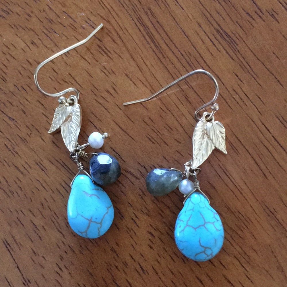 Turquoise Agate Freshwater Pearl‎ Boho Earrings
